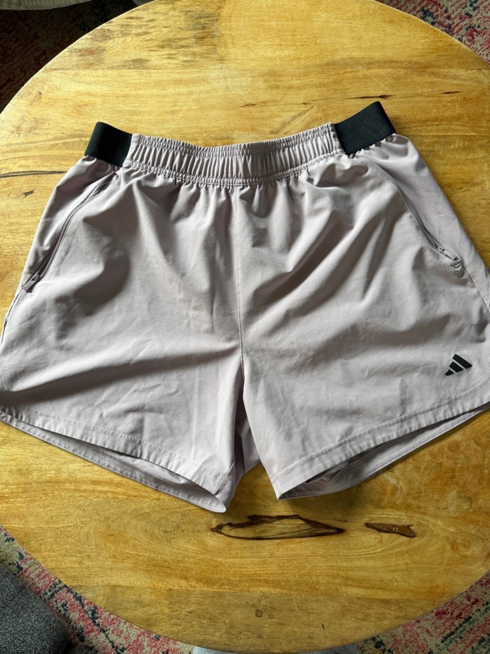 adidas Men’s Pale Pink Athletic Shorts with Black Waistband